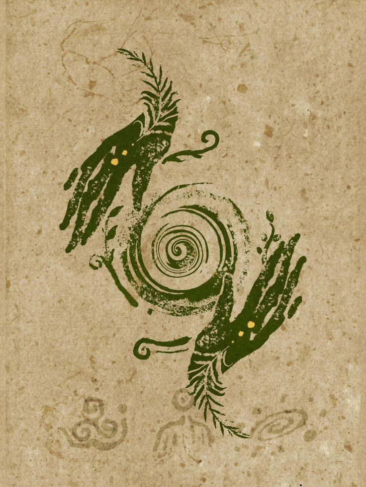 An earthy print of a hand holding a spiral