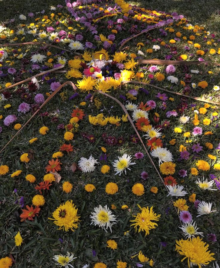 A mandala made from fresh flowers